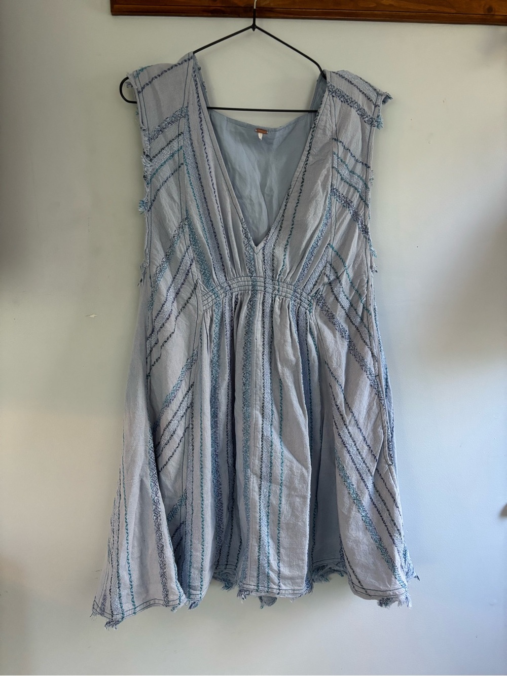 Free People Light Blue embroidered V-Neck Sleeveless Dress